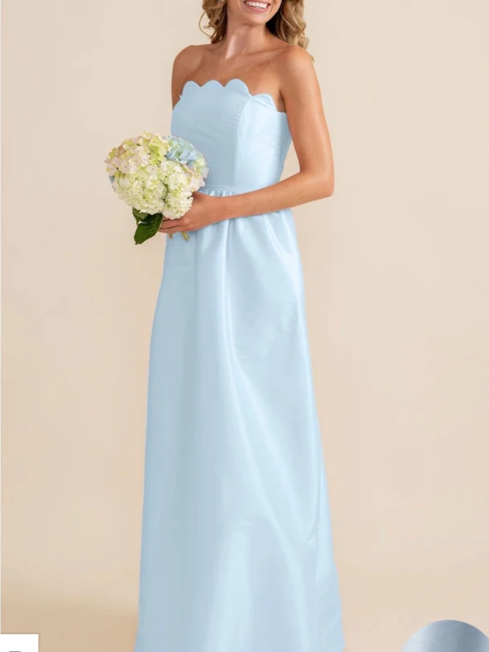 Scallop Neck Strapless Maxi Dress in Light Blue